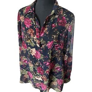 Pleione Long Sleeve Button Up Floral Blouse, size small